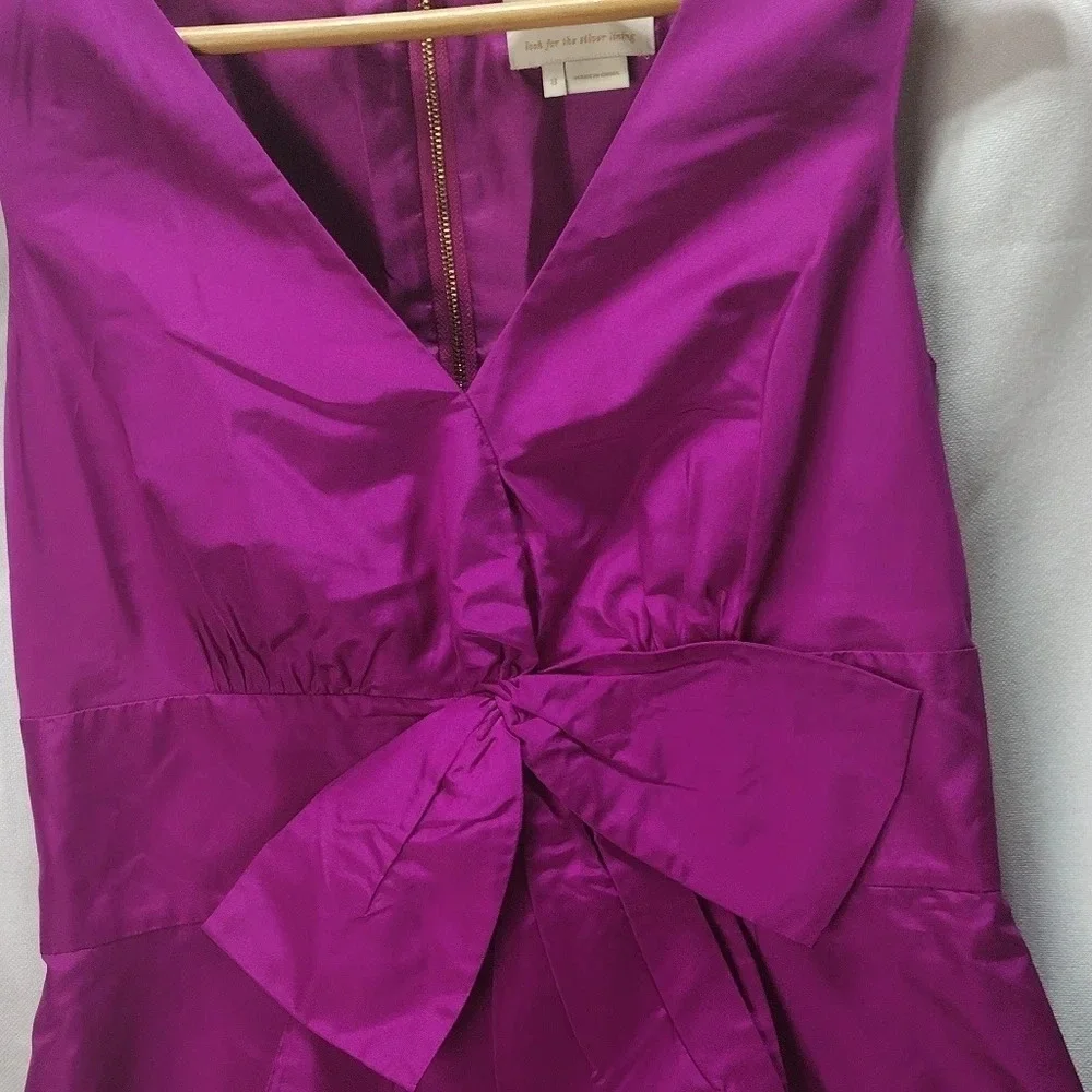 Women Kate Spade Accent Bow Fuchsia Silk Sleeveless Rear Zip Casual Dress Size 8